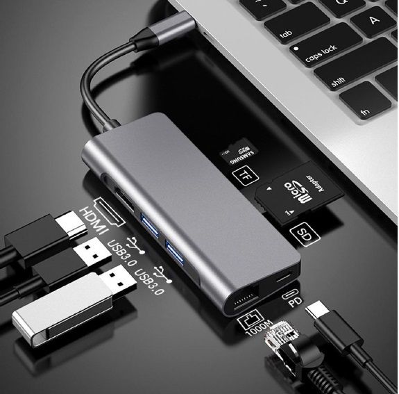 Мережевий адаптер USB-C ProLogix (PR-WUC-105B) 7 in 1 USB3.1 Type C to HDMI+2*USB3.0+PD+Lan+TF+SD
