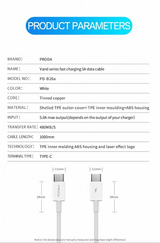 Кабель Proda PD-B26a USB-C - USB-C, 1м, White