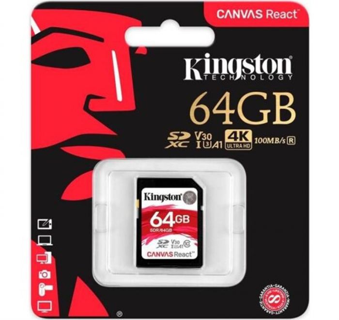 Карта пам`ятi SDXC 64GB UHS-I/U3 Class 10 Kingston Canvas React R100/W80MB/s (SDR/64GB)