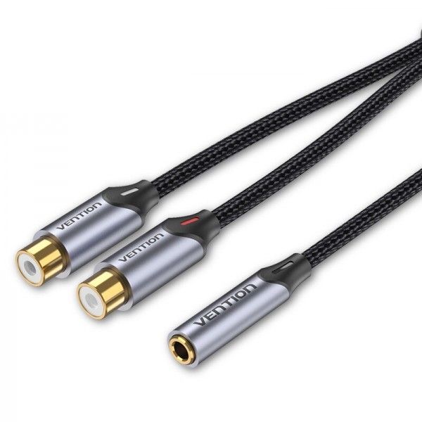 Кабель Vention 3.5 мм - 2хRCA (F/F), 0.3 м, Black (BCOBY)