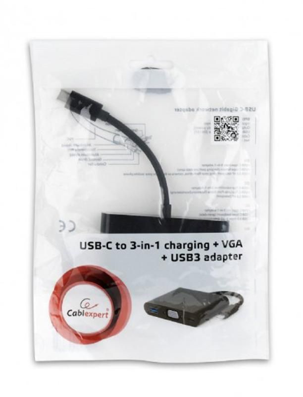 Адаптер Cablexpert (A-CM-VGA3in1-01) USB3.1 Type C - Type-C/USB3.0/VGA, 0.15 м, чорний