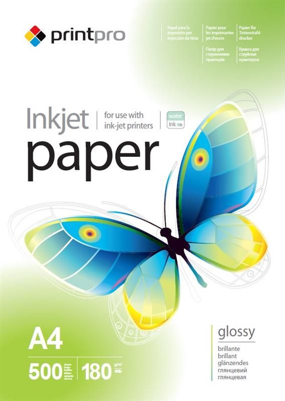 Фотопапiр PrintPro глянсовий 180г/м2 A4 500арк. (PGE180500A4)