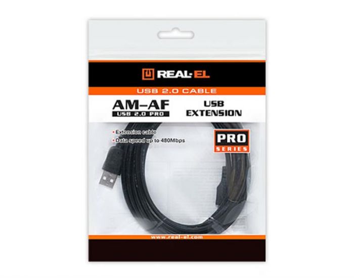 Кабель REAL-EL Pro USB2.0 AM-AF 3M чорний