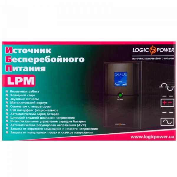 ИБП LogicPower LPM-L1250VA, Lin.int., AVR, 3 x евро, LCD, металл (LP4985)