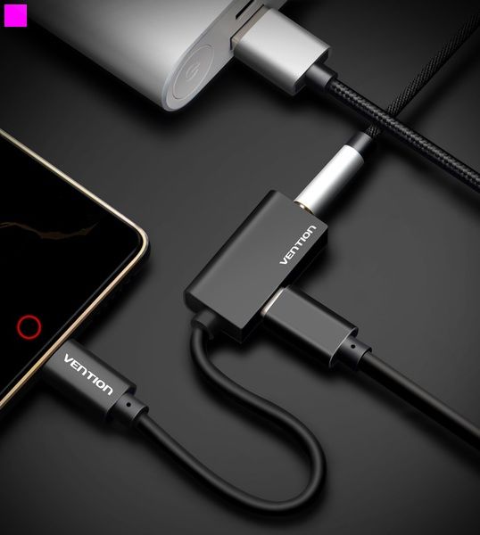 Адаптер USB Type C - 3.5 мм з блоком живленя, 0.1 m, Black (BGGBA)