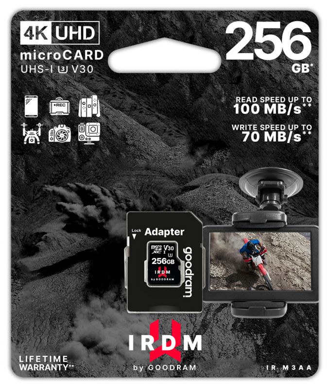 Карта пам`яті MicroSDXC  256GB UHS-I/U3 Class 10 GoodRam IRDM + SD-адаптер R100/W70MB/s (IR-M3AA-2560R12)