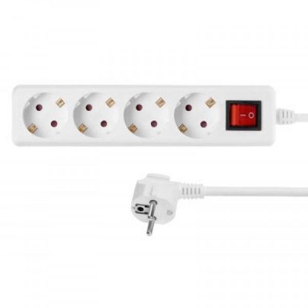 Фильтр питания 2Е 4XSchuko з вимикачем (2E-U04ESM3), 3G,1.5мм, 3м, white