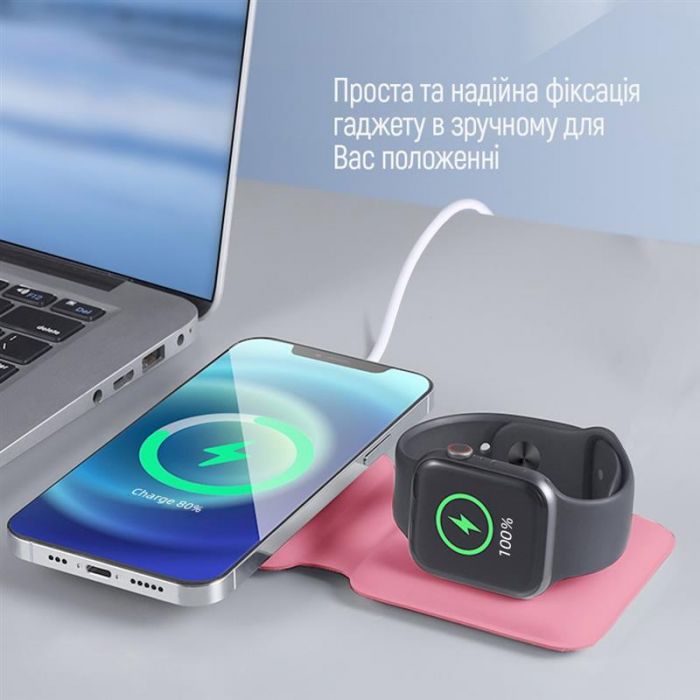 Бездротовий зарядний пристрій ColorWay MagSafe Duo Charger 15W for iPhone Pink (CW-CHW32Q-P)