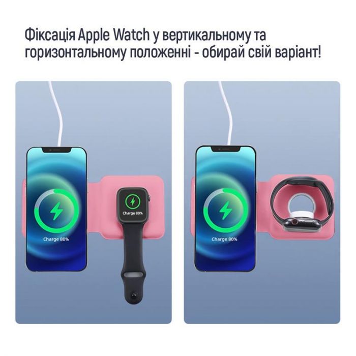 Бездротовий зарядний пристрій ColorWay MagSafe Duo Charger 15W for iPhone Pink (CW-CHW32Q-P)