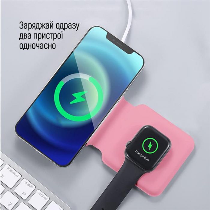 Бездротовий зарядний пристрій ColorWay MagSafe Duo Charger 15W for iPhone Pink (CW-CHW32Q-P)