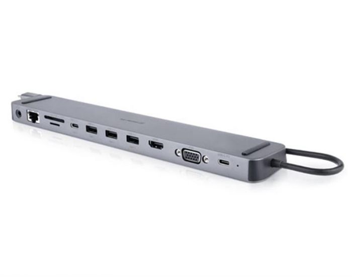 Концентратор REAL-EL CQ-1000 USB3.0х3/USB-C/HDMI/VGA/RJ45/SD/TF/3.5 mm audio, 0.4m, Space Grey