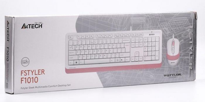 Комплект (клавіатура, мишка) A4Tech F1010 White/Pink USB