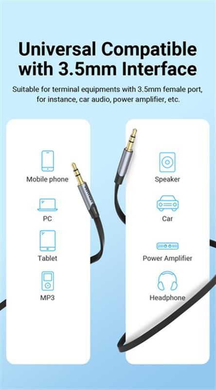 Кабель Vention Audio 3.5 мм - 3.5 мм, 1 м, M/M, Metal Type, чорний/сріблястий (BAPHF)