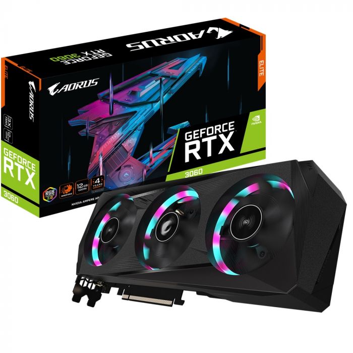 Відеокарта GF RTX 3060 12GB GDDR6 Aorus Elite Gigabyte (GV-N3060AORUS E-12GD 2.0) (LHR)