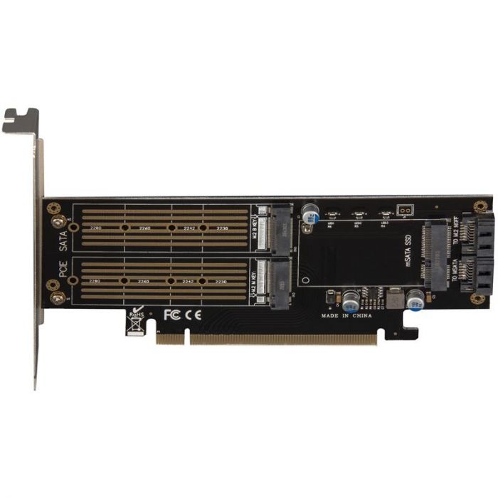 Контролер Frime (ECF-PCIEtoSSD009.LP) PCI-E-2хM.2 (B&M Key)+1хmSATA