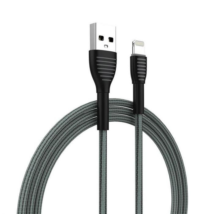 Кабель ColorWay USB-Lightning, braided cloth, 3А, 1м, Gray (CW-CBUL041-GR)