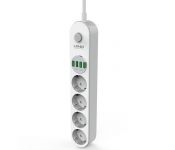 Мережевий фільтр Ldnio (SE4432/19043) 4 розетки, 4 USB, 2 м, White