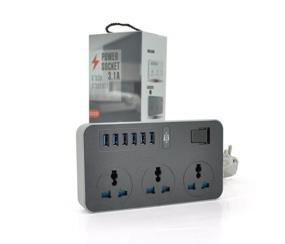 Мережевий фільтр Voltronic ТВ-Т09/08969 3 розетки, 6 USB, 2 м, Grey