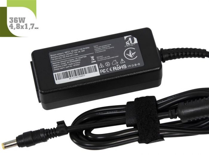 Блок живлення 1StCharger для ноутбука Asus 12V 36W 3A 4.8х1.7мм + каб.живл. (AC1STAS36WD2)