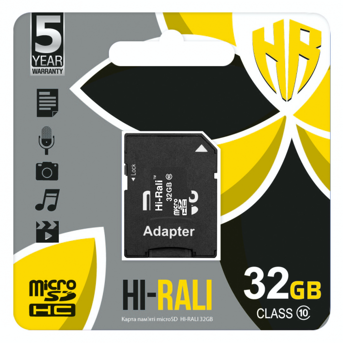 Карта пам`ятi MicroSDHC 32GB Class 10 Hi-Rali + SD-adapter (HI-32GBSDCL10-01)