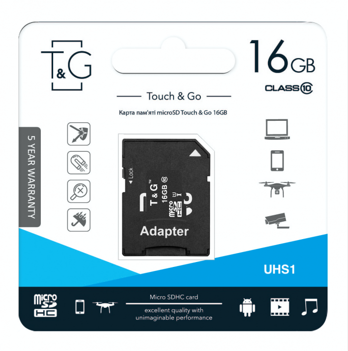 Карта пам`ятi MicroSDHC 16GB UHS-I Class 10 T&G + SD-adapter (TG-16GBSD10U1-01)