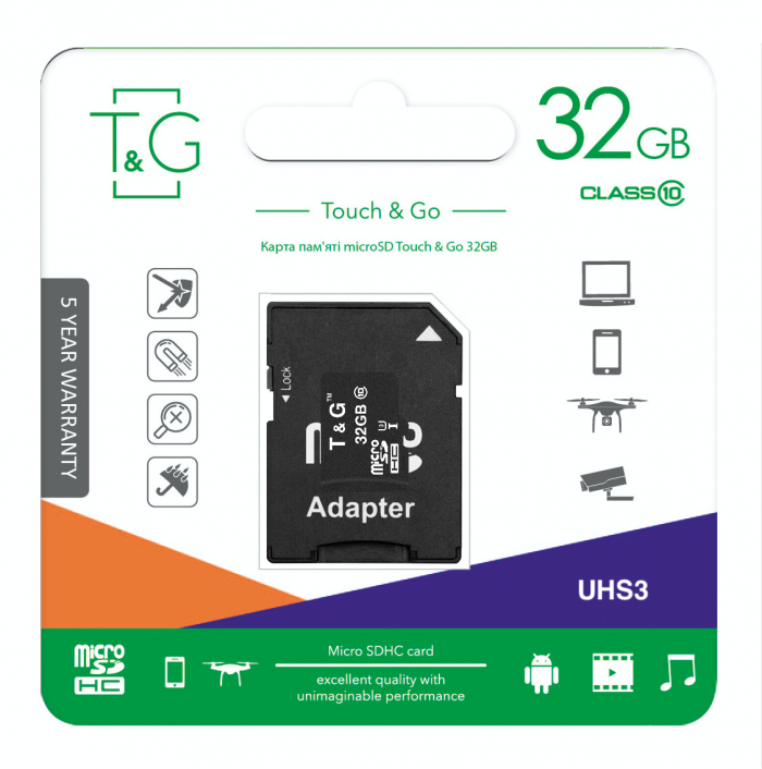 Карта пам`ятi MicroSDHC 32GB UHS-I U3 Class 10 T&G + SD-adapter (TG-32GBSD10U3-01)