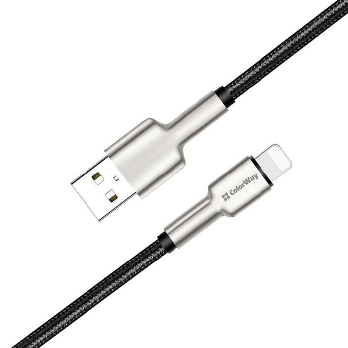 Кабель ColorWay USB - Lightning (M/M), metal head, 2.4 А, 1 м, Black (CW-CBUL046-BK)