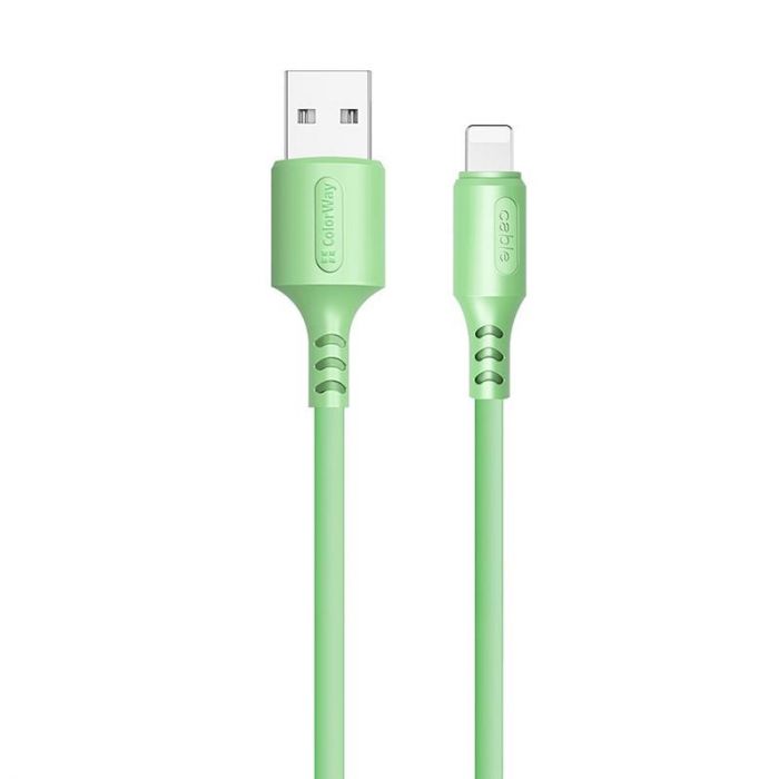 Кабель ColorWay USB - Lightning (M/M), soft silicone, 2.4 А, 1 м, Green (CW-CBUL042-GR)