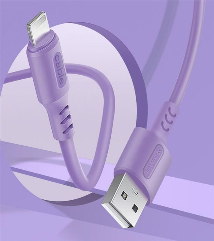 Кабель ColorWay USB-Lightning, soft silicone, 2.4А, 1м, Purple (CW-CBUL044-PU)