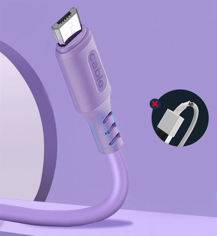 Кабель ColorWay USB-microUSB, soft silicone, 2.4А, 1м, Purple (CW-CBUM044-PU)