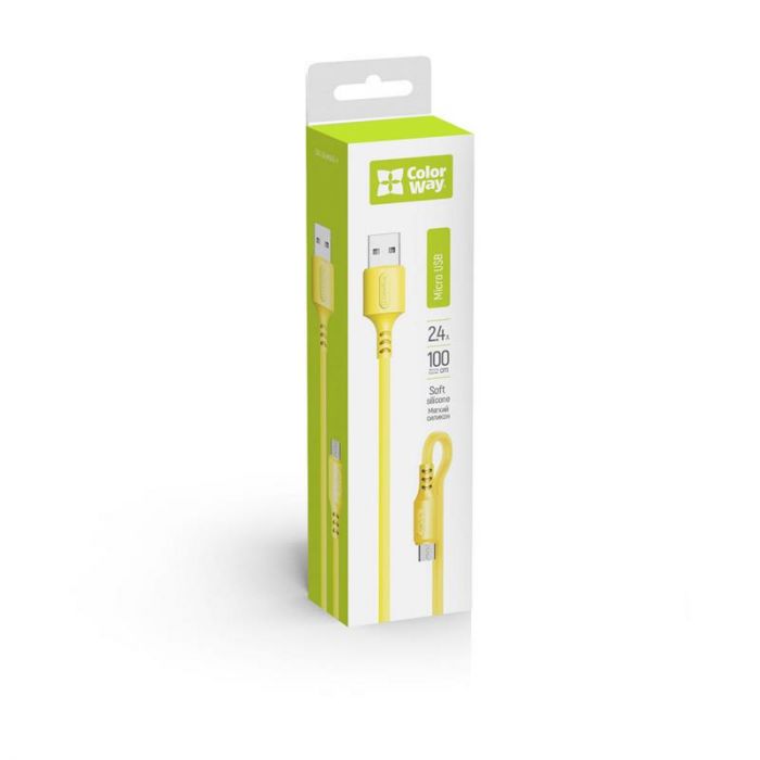 Кабель ColorWay USB - micro USB (M/M), soft silicone, 2.4 А, 1 м, Yellow (CW-CBUM043-Y)