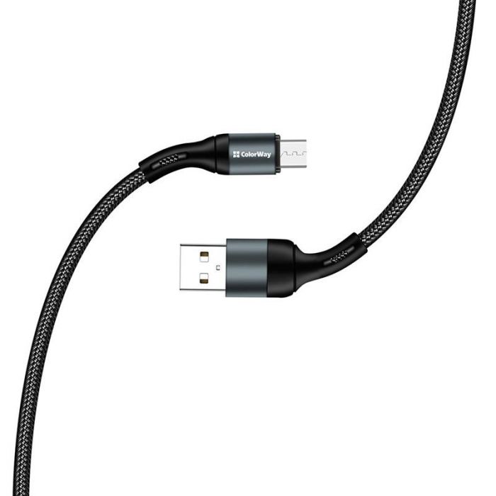 Кабель ColorWay USB - micro USB (M/M), Nylon, 2.4 А, 1 м, Black (CW-CBUM045-BK)