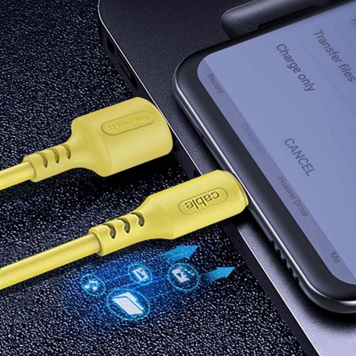 Кабель ColorWay USB-USB Type-C, soft silicone, 2.4А, 1м, Yellow (CW-CBUC043-Y)