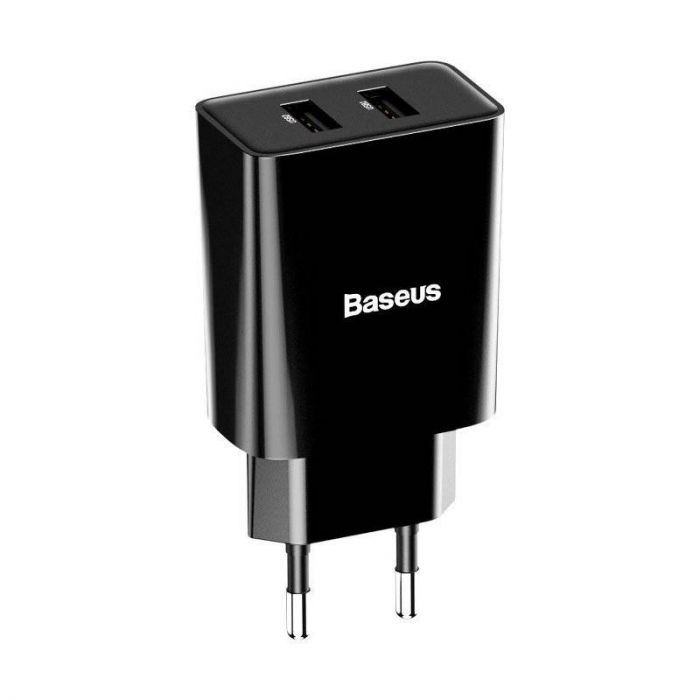 Мережевий зарядний пристрій Baseus Speed Mini Dual U Charger (2USB) 10.5W Black (CCFS-R01)