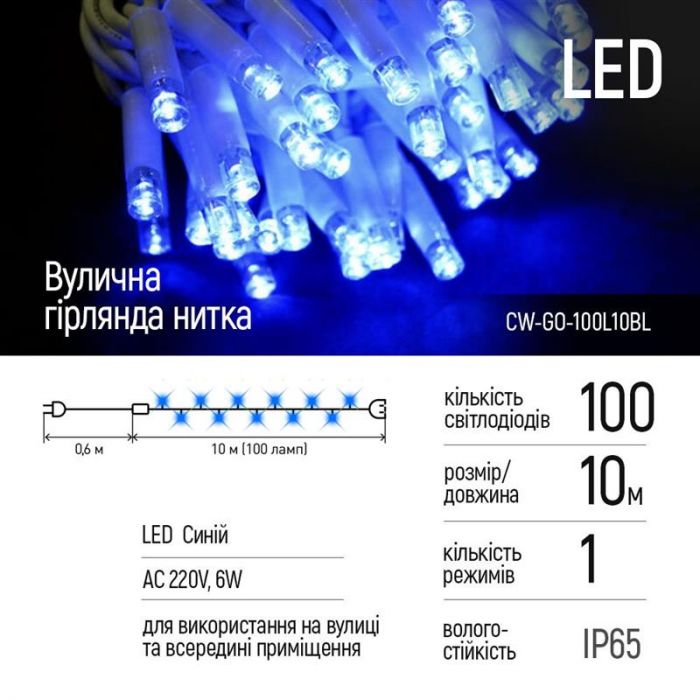 Світлодіодна гірлянда ColorWay (CW-GO-100L10BL) 100LED, 10м, синє світло