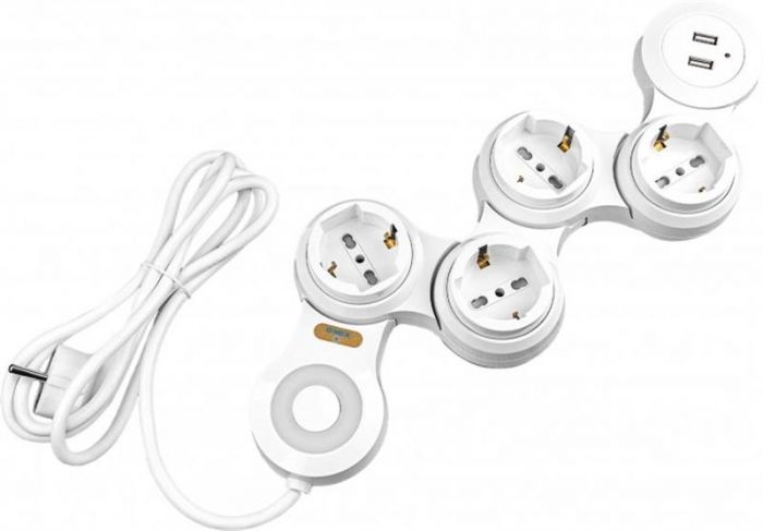 Мережевий фільтр XoKo (XK-SP-4-2 Flex) 4 розетки, 2 USB, 1.8 м, White