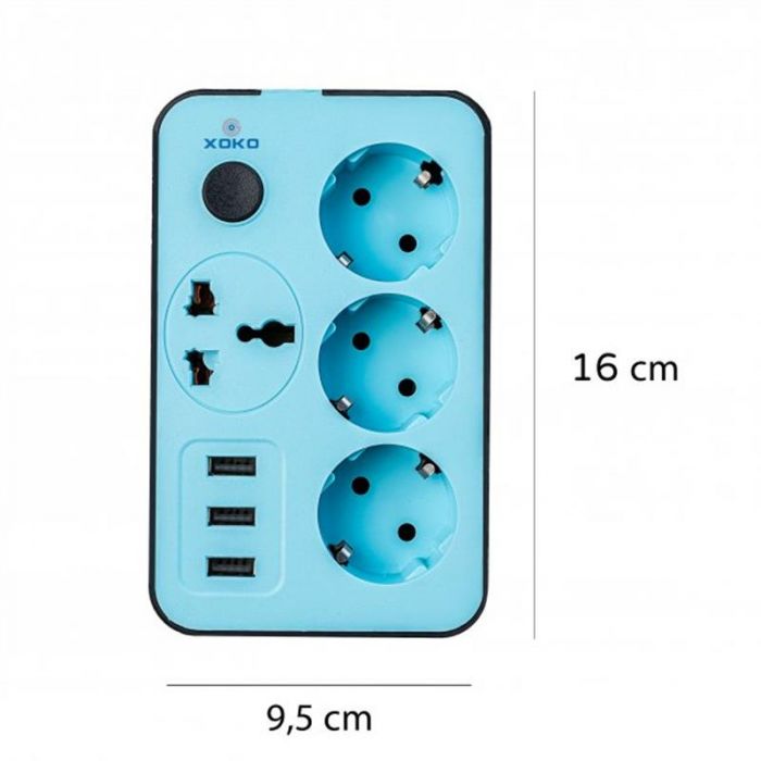 Мережевий фільтр XoKo (XK-SP-3-3-1) 4 розетки, 2 USB, 1.8 м, Blue/Black