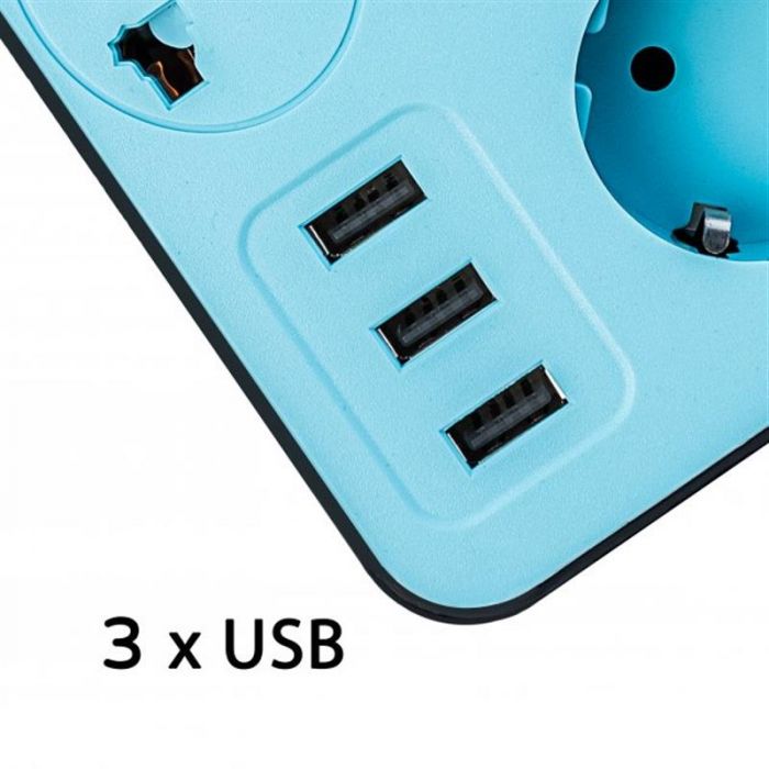 Мережевий фільтр XoKo (XK-SP-3-3-1) 4 розетки, 2 USB, 1.8 м, Blue/Black