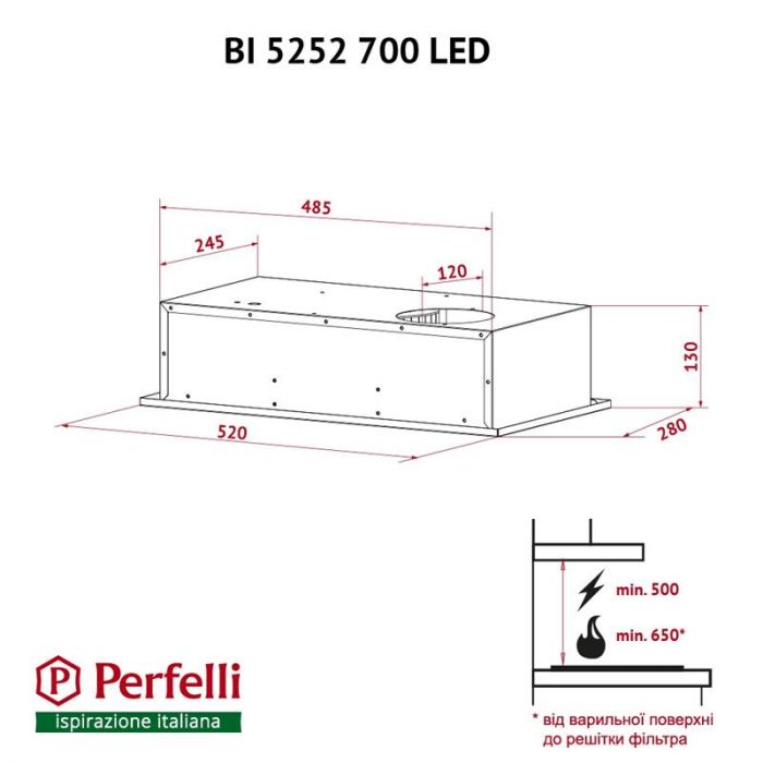 Витяжка Perfelli BI 5252 WH 700 LED