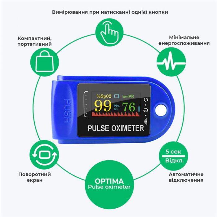 Пульсоксиметр Optima CMS50N Blue + батарейки (CMS50N-BL2)