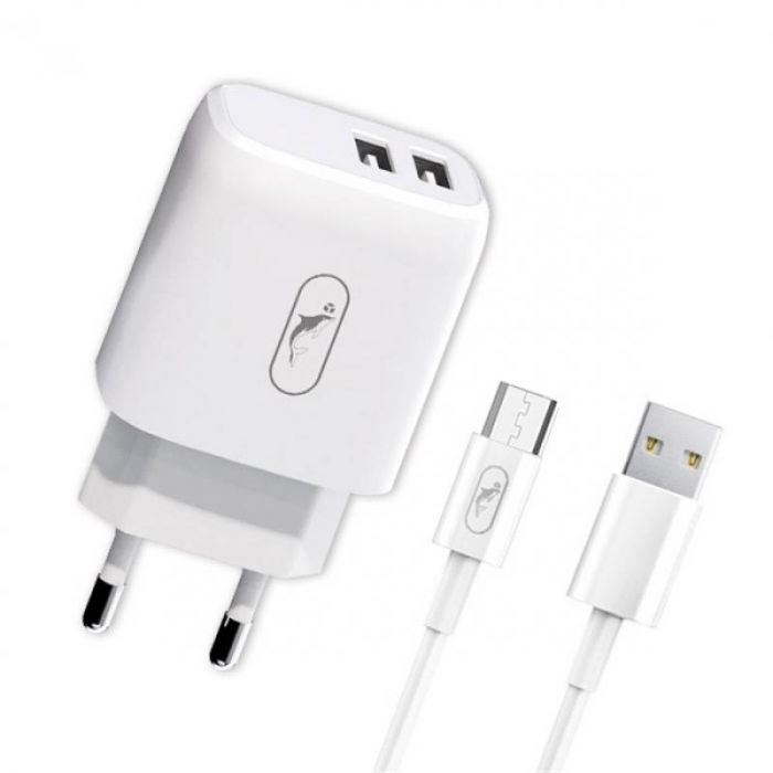 Зарядний пристрій SkyDolphin SC22EBV (2USB, 2.1A) White (MZP-000164) + кабель microUSB