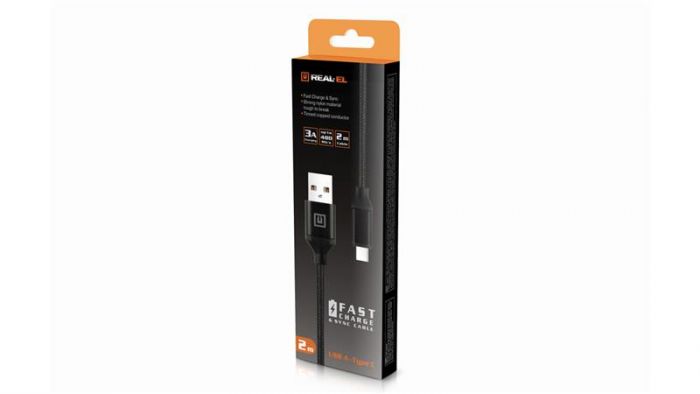 Кабель REAL-EL Premium Fabric USB-USB Type C 2m, Black (4743304104765)