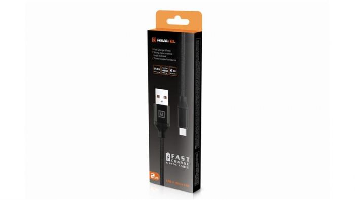 Кабель REAL-EL Premium Fabric USB-microUSB 2m, Black  (4743304104758)