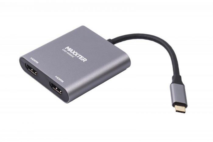 Адаптер-перехідник Maxxter (V-CM-2HDMI), USB-C-2хHDMI, сірий