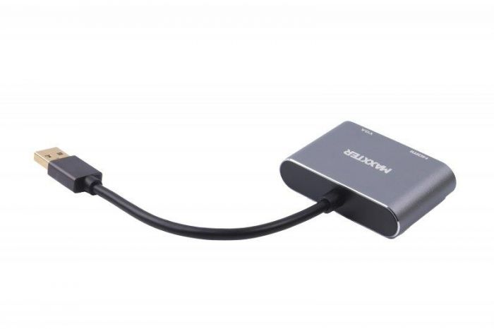 Адаптер-перехідник Maxxter (V-AM-HDMI-VGA), USB-HDMIхVGA, сірий