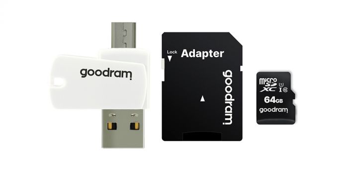 Карта пам`ятi MicroSDXC 64GB UHS-I Class 10 GOODRAM + SD-adapter + OTG Card reader (M1A4-0640R12)