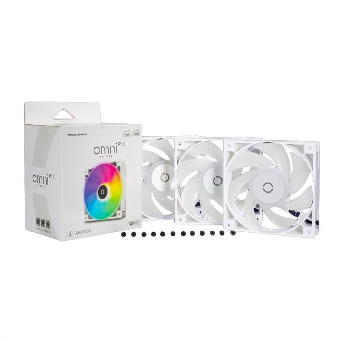 Вентилятор Tecware Omni P12 - 3-Fan Pack (White) ARGB + PWM 120mm Fans (TWAC-OMP12-3WH), 120x120x25мм, 3-pin, білий