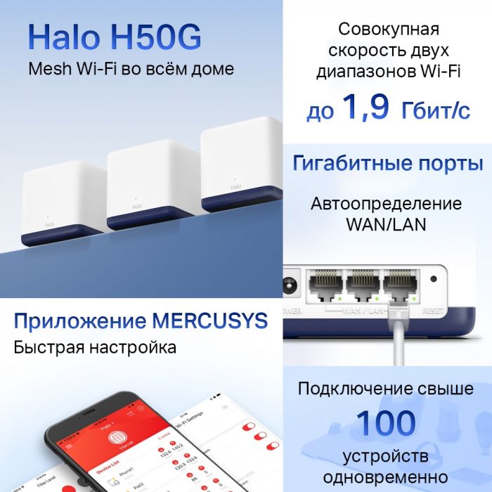 WiFi Mesh-система Mercusys Halo H50G(3-pack)