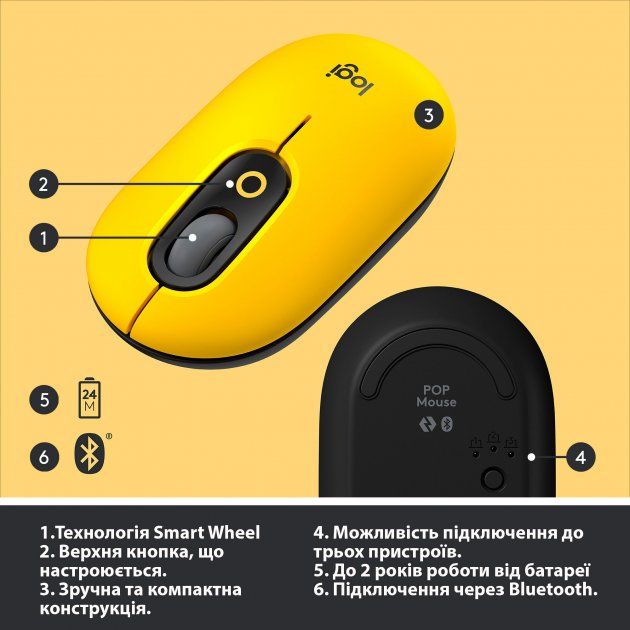 Мишка бездротова Logitech POP Mouse Bluetooth (910-006546) Blast Yellow