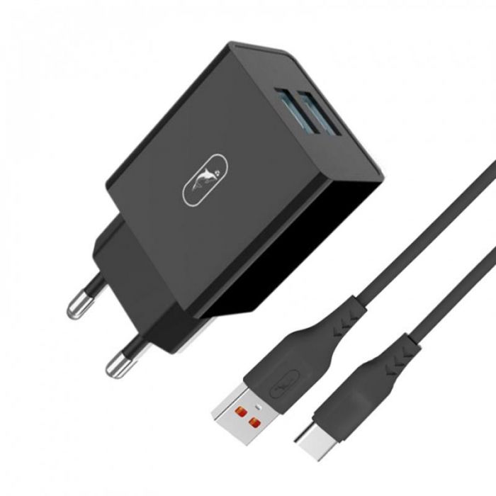 Зарядний пристрій SkyDolphin SC30T (2USB, 2.1A) Black (MZP-000171) + кабель USB Type-C